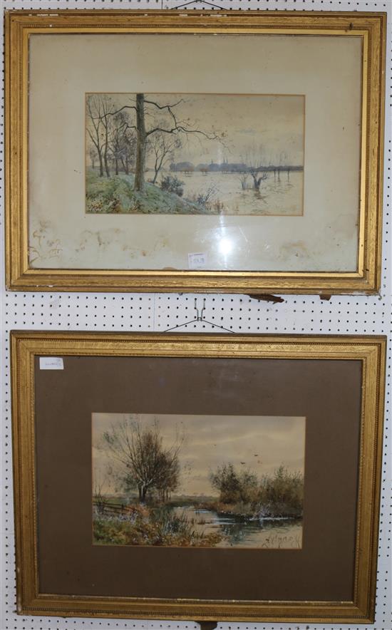 2 watercolours, river scenes, 1 Fraser(-)